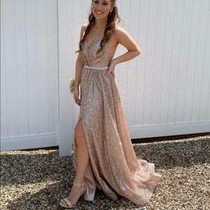 Rose Gold A-line dress! Super sparkly and gorgeous in light!